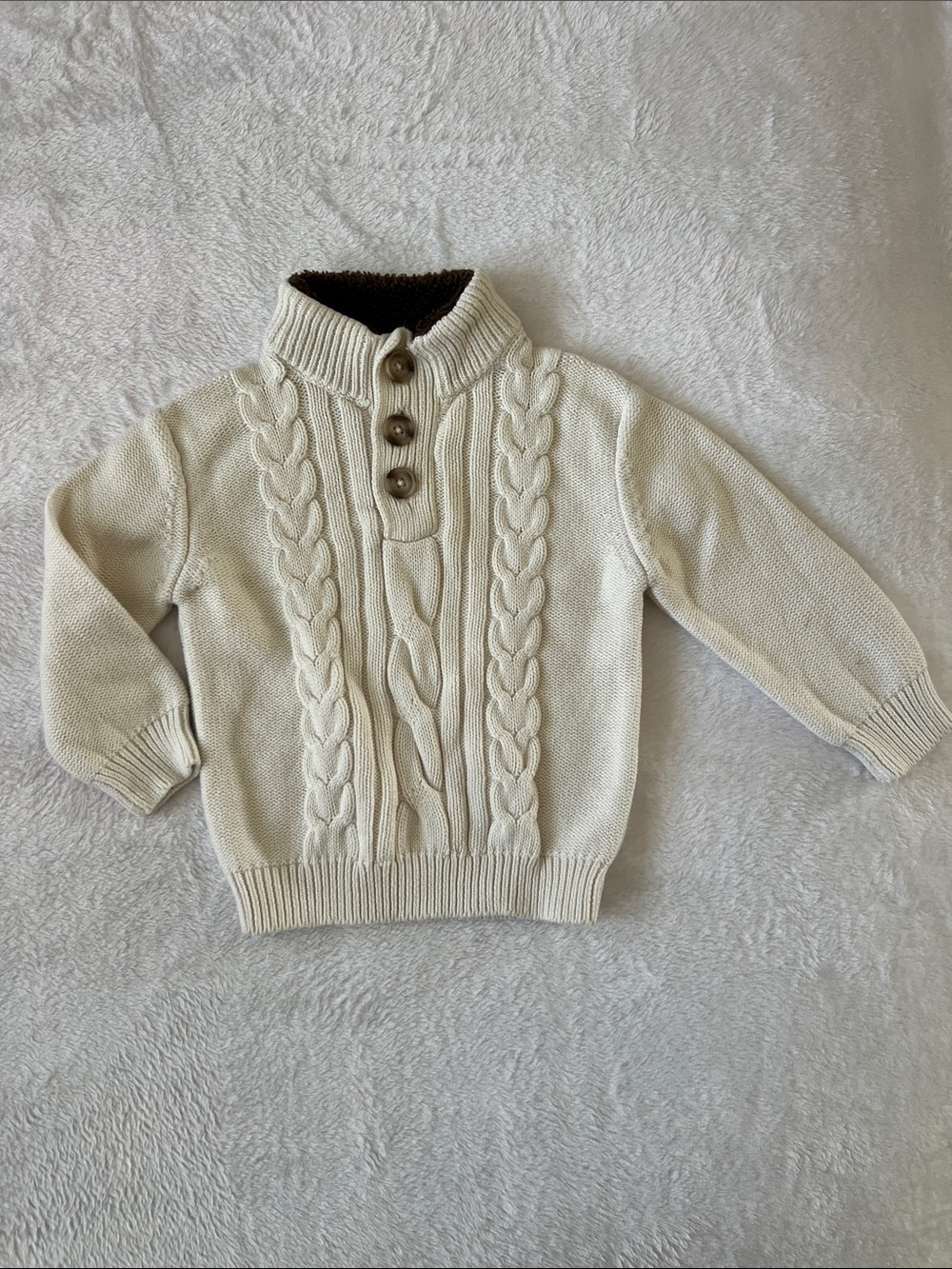 Cherokee Cream Cable-Knit Zip & Button Mock Collar Sweater